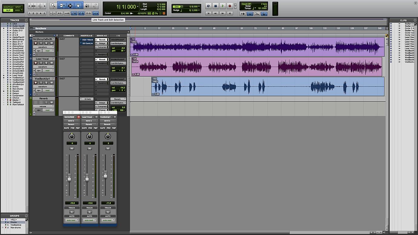 screenshot of protools file on experimental music